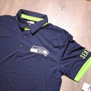 Seattle Seahawks NFL Team Apparel Men's Large‎ Navy Blue Green Polo Shirt